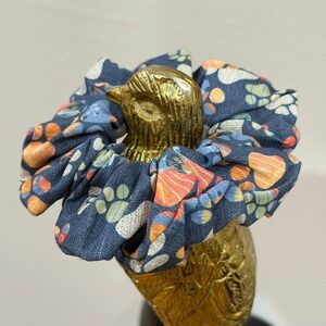 Scrunchie Women OS Navy Blue Excellent Paw Print Heart Fabric Hair Tie Handmade